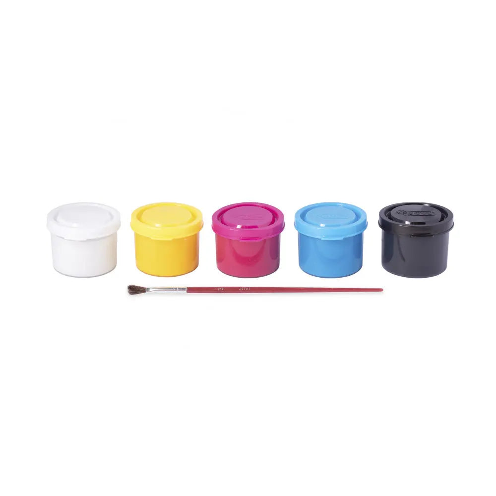 Jovi Boîte de 5 Pots de 35ml de Gouache Scolaire Assorties + 1 Pinceau