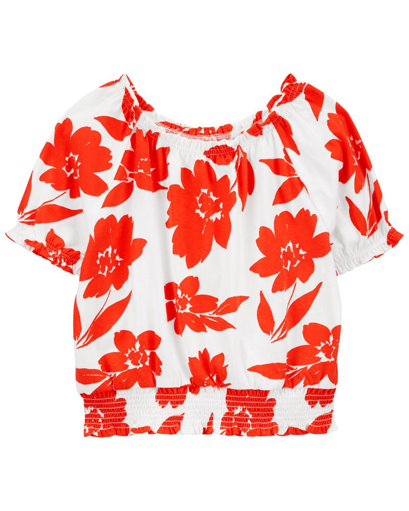 Carter's Floral Smocked Top - Red & White