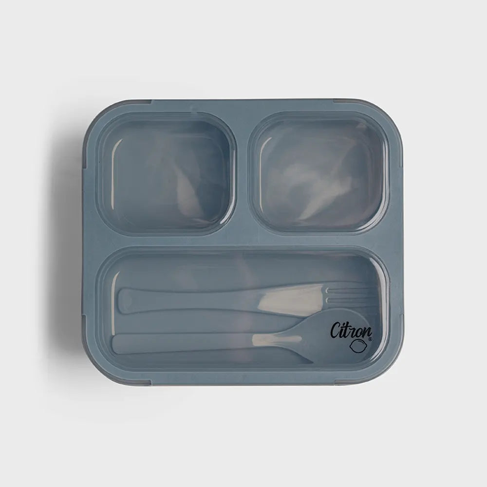 Citron Lunch Box avec Cuillère & Fourchette - Bleu Poussière