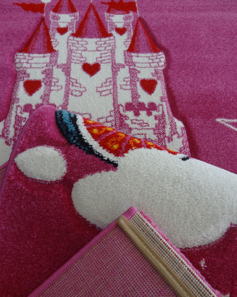 Tapis Rectangulaire Château Licorne Un Amour de Tapis - Rose