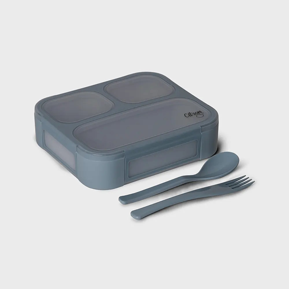 Citron Lunch Box avec Cuillère & Fourchette - Bleu Poussière