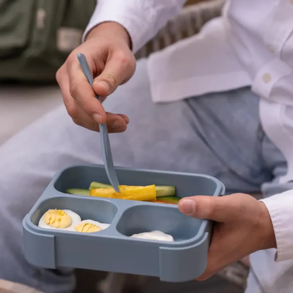 Citron Lunch Box avec Cuillère & Fourchette - Bleu Poussière
