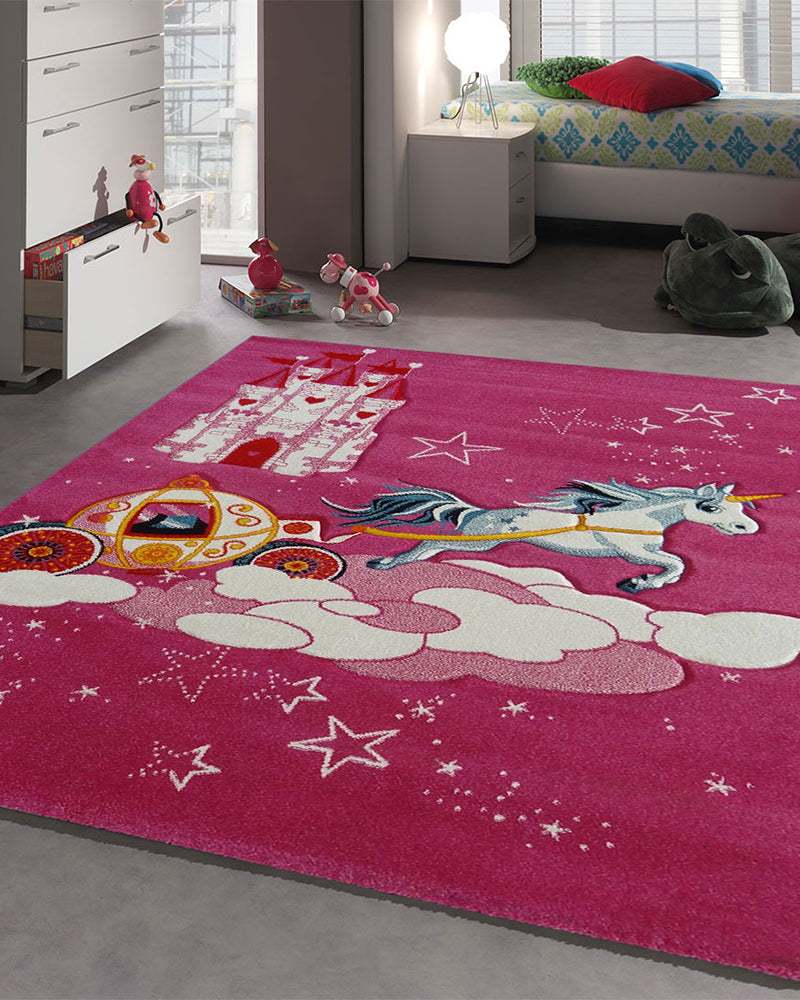 Tapis Rectangulaire Château Licorne Un Amour de Tapis - Rose