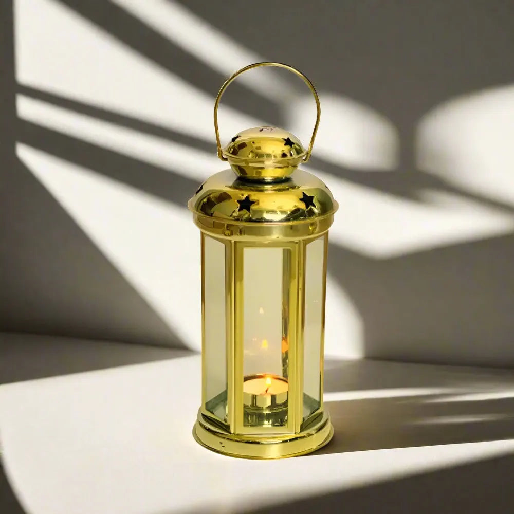 فانوس ديكور معدني وزجاجي 10×18 سم - ذهبي