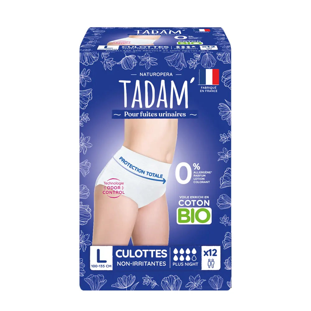 Braguitas de noche Tadam’ para fugas urinarias talla L - 12 unidades