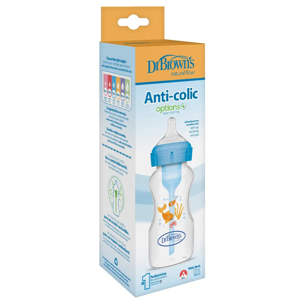 Dr. Brown’s Biberon Anti-Colique Options avec Col Large Bleu 270 ml