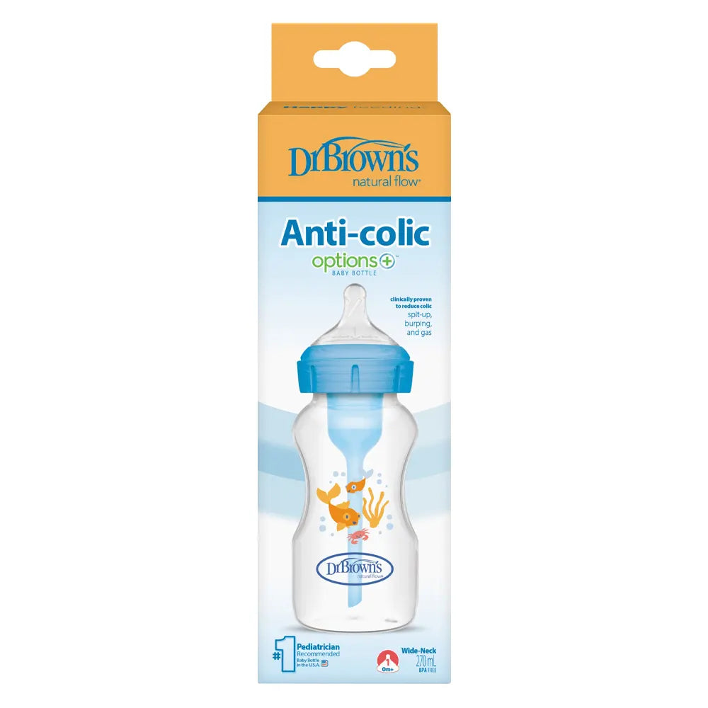 Dr. Brown’s Biberon Anti-Colique Options avec Col Large Bleu 270 ml
