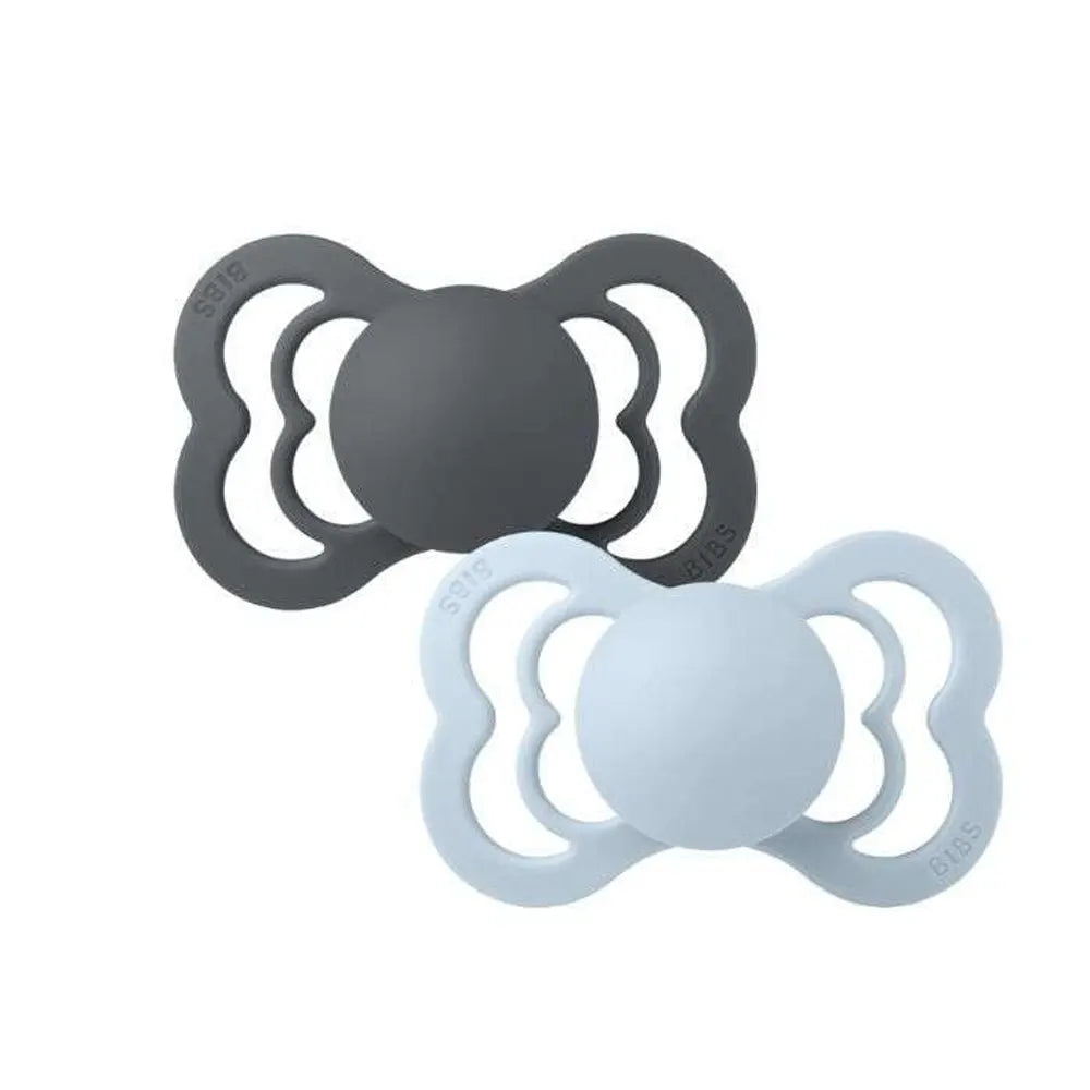 BIBS Lot de 2 Sucettes Symétriques Suprème - Iron/Baby Blue