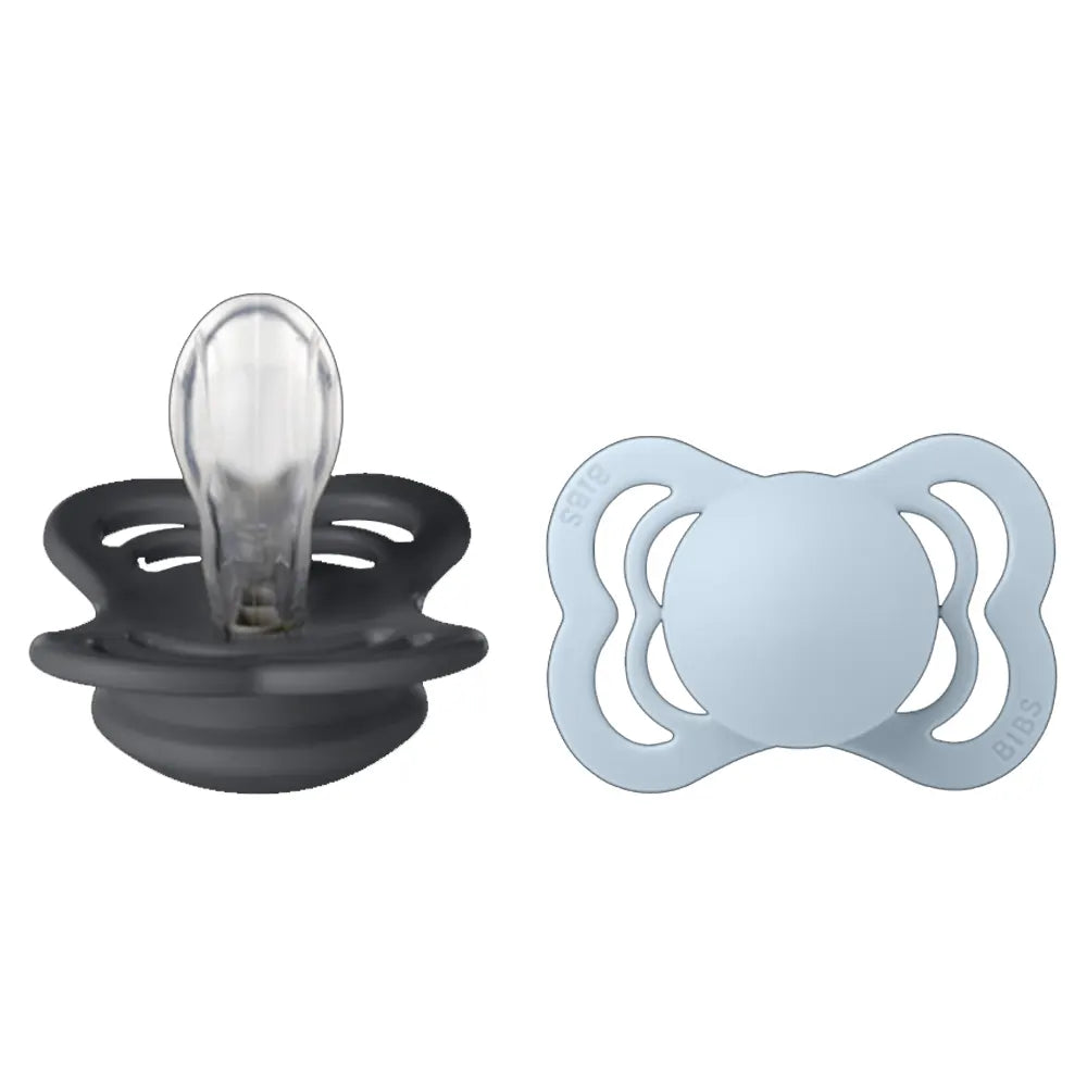 BIBS Lot de 2 Sucettes Symétriques Suprème - Iron/Baby Blue