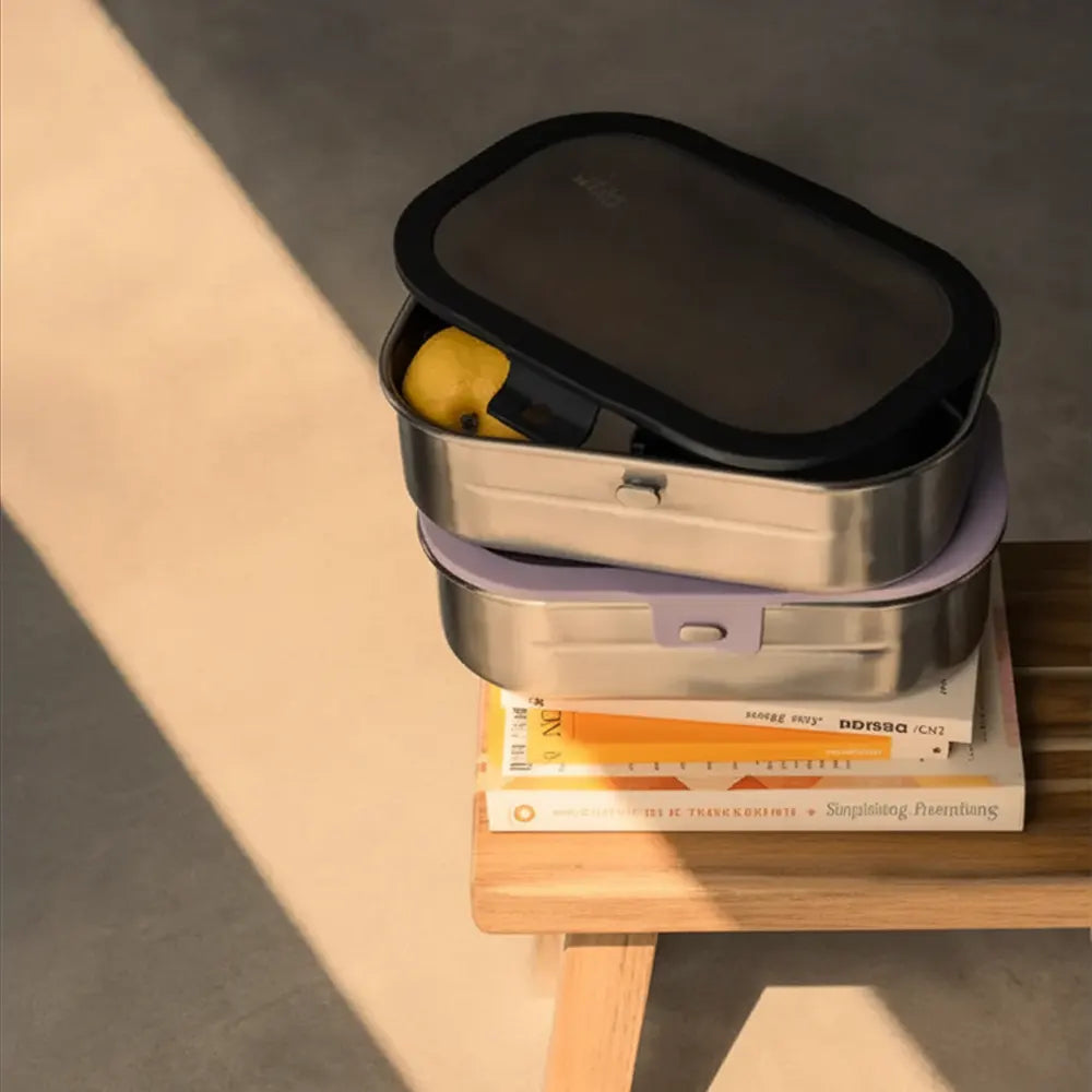 Citron Lunch Box en Acier Inoxydable 2 Compartiments – Noir