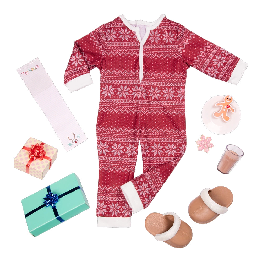 Our Generation Poupée Deluxe avec Robe & Nœud Rouge & Livre d'Histoires 3A+ - Noëlle