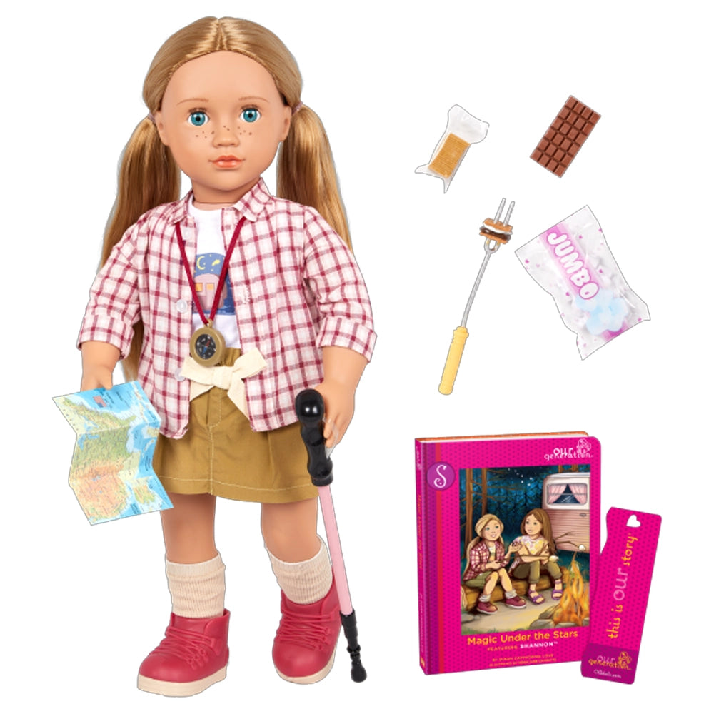 Muñeca de camping y libro de cuentos de nuestra generación 3A+ - Shannon