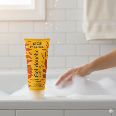 إم كاي إل كوسم-إيثيك جل استحمام بزيت الأرغان العضوي من المغرب – 200 مل