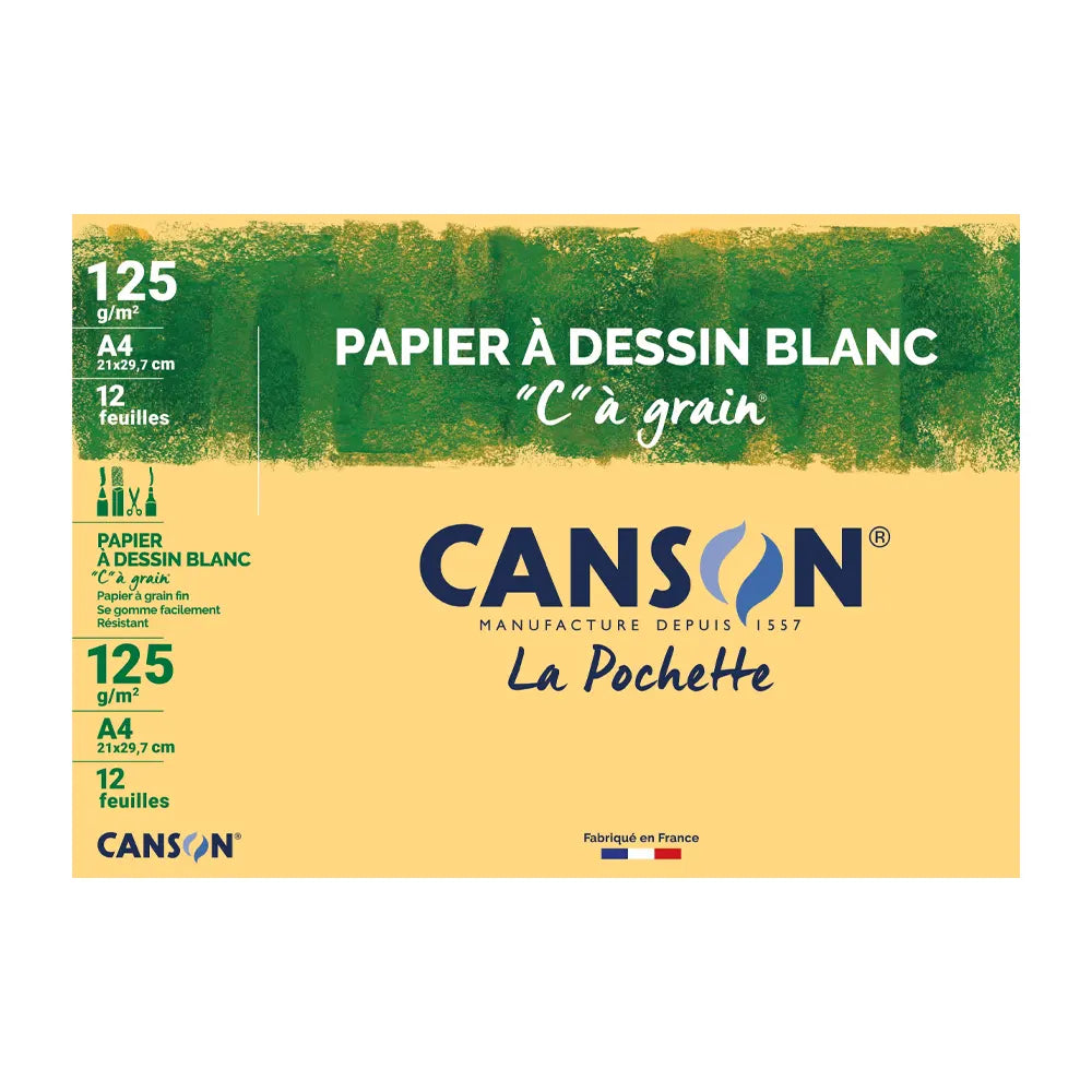 Canson Carpeta con 12 Hojas de Papel de Dibujo A4 – 125 g/m²
