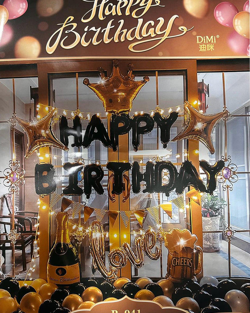 Ensemble de Ballons de décoration d'anniversaire en Noir - Happy Birthday