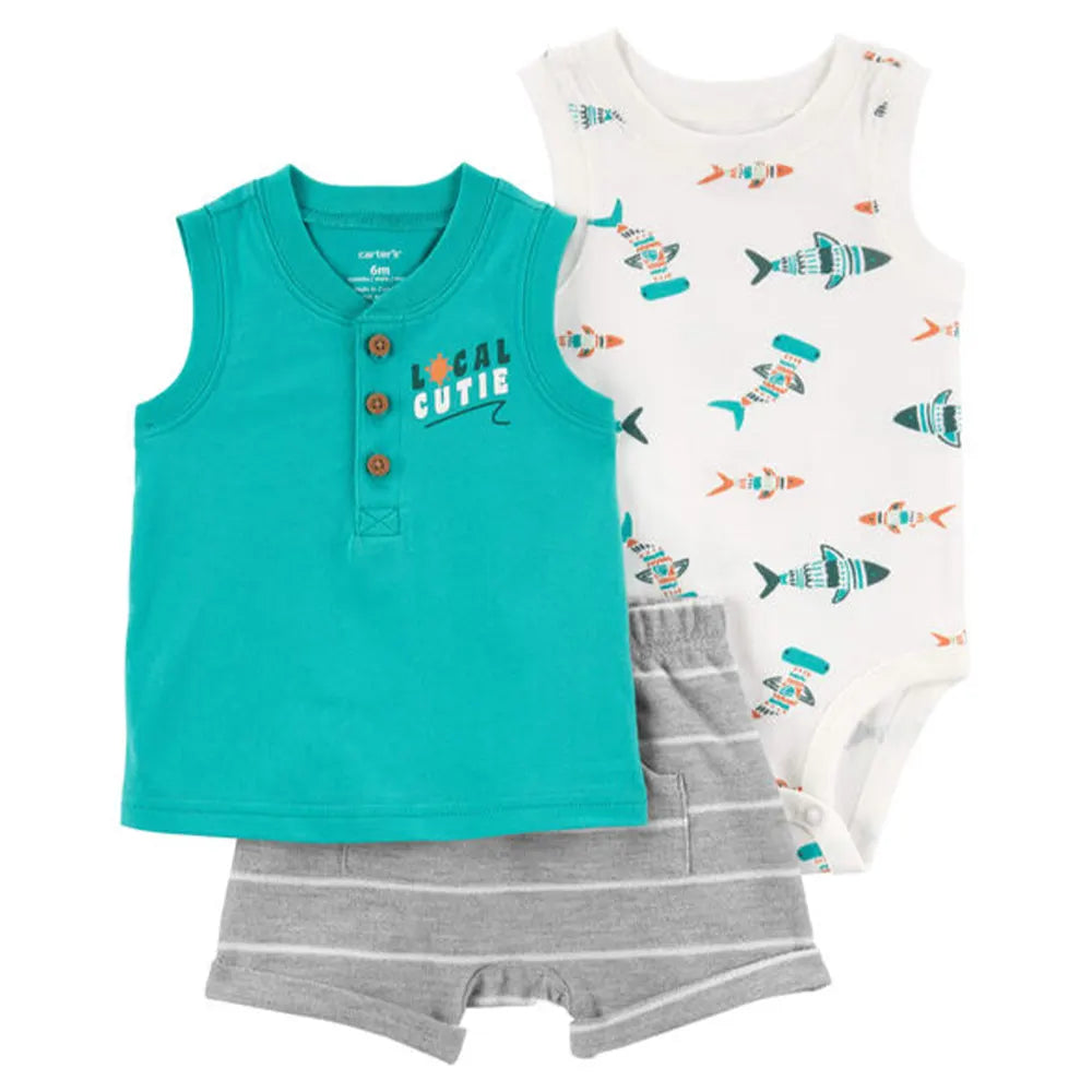 Ensemble 3 Pièces Carter's - Bleu Sarcelle & Gris