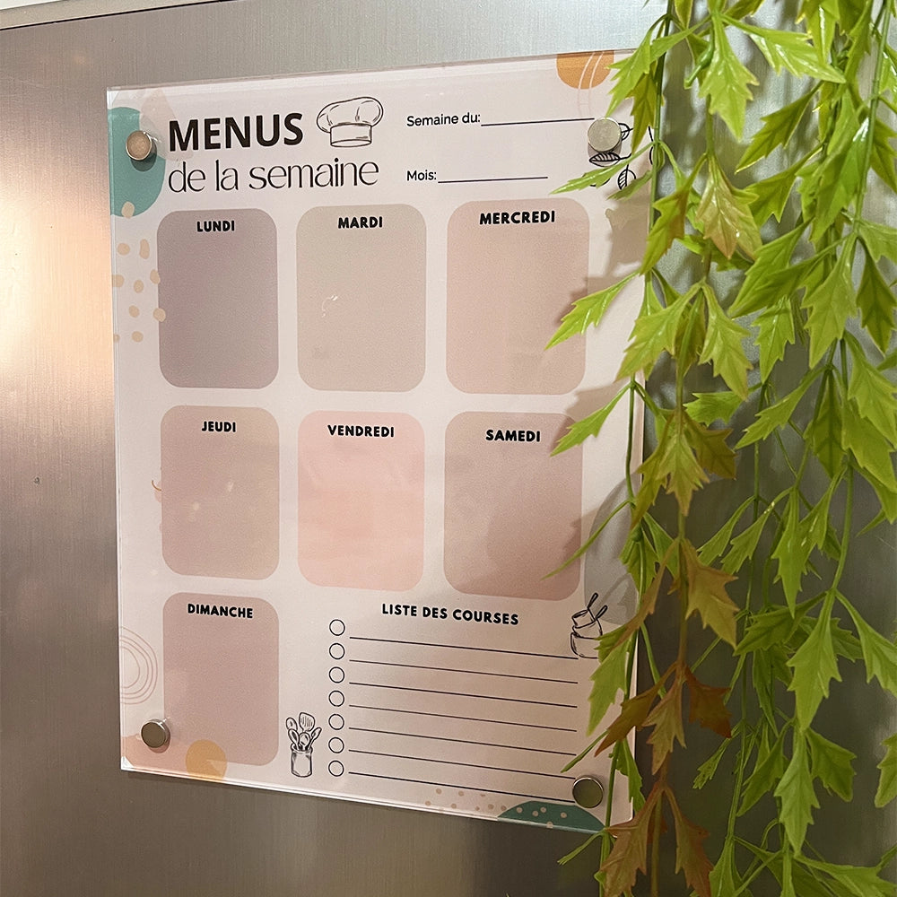 O Rayon Des Kids Planner de Cuisine en Plexiglass ( Menus de la Semaine + Aimants )