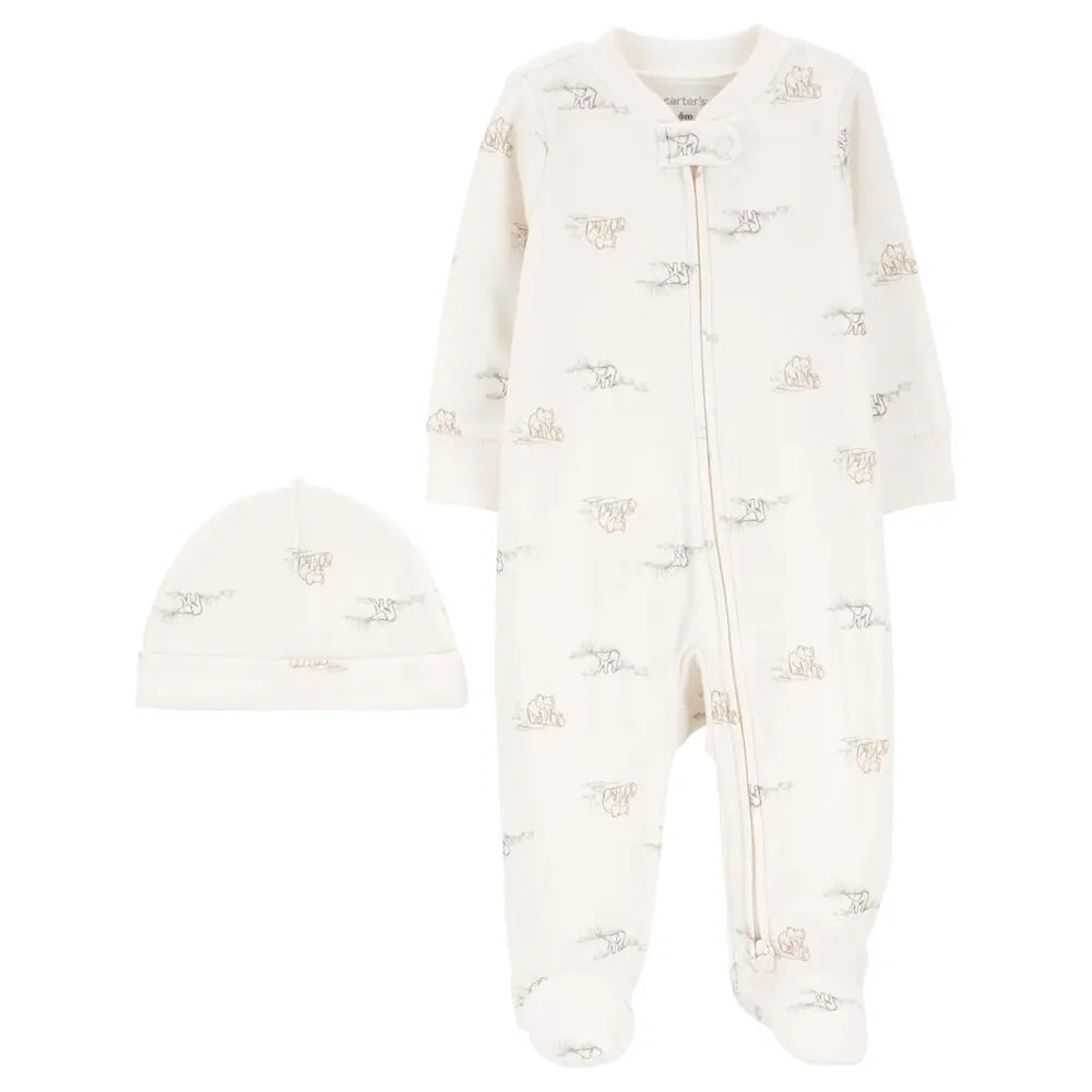 Grenouillère et Bonnet en Coton Carter's - Éléphant Ivoire