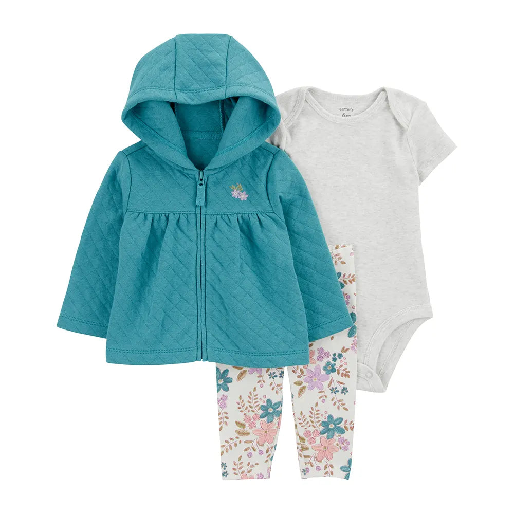 Conjunto bebé 3 piezas con cárdigan acolchado