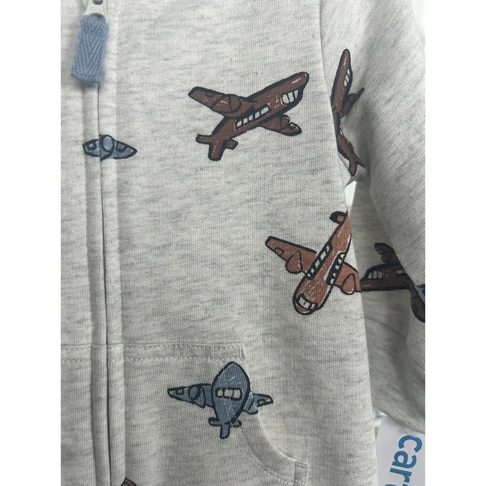 Combinaison grise à manches longues zippée bébé motif avion