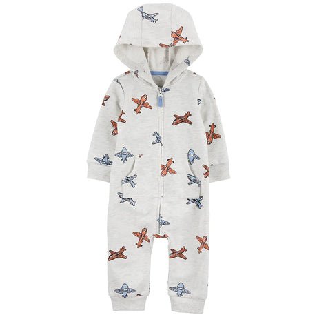 Combinaison grise à manches longues zippée bébé motif avion