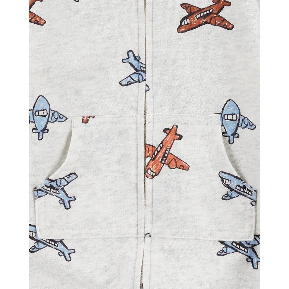 Combinaison grise à manches longues zippée bébé motif avion