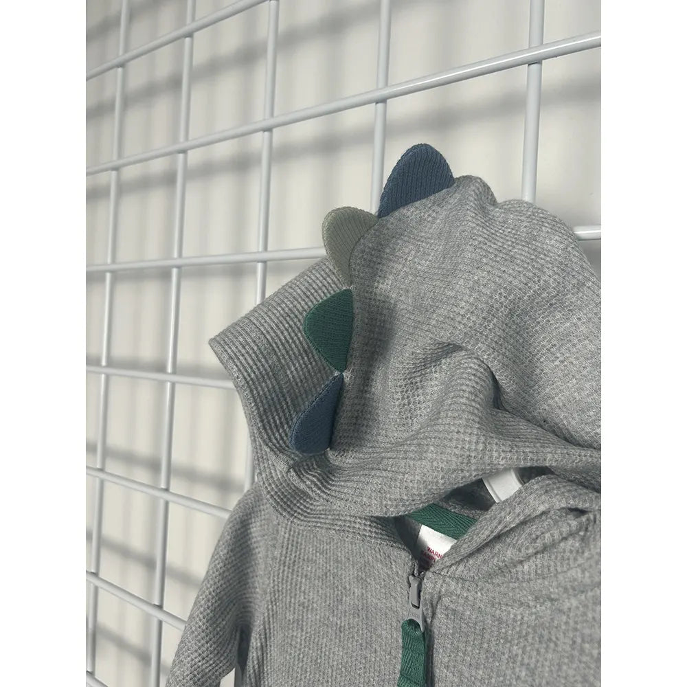 Combinaison grise à manches longues bébé en mélange de coton motif dinosaure