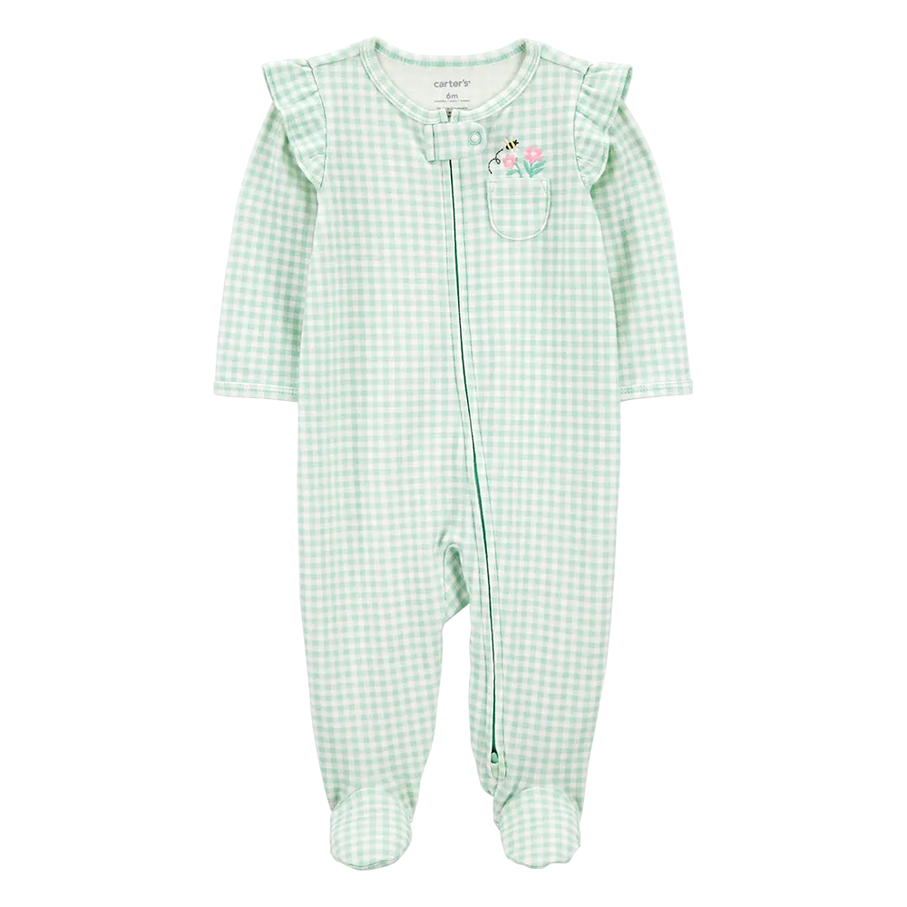 Pyjama dors-bien zippé vichy bébé fille - Coton