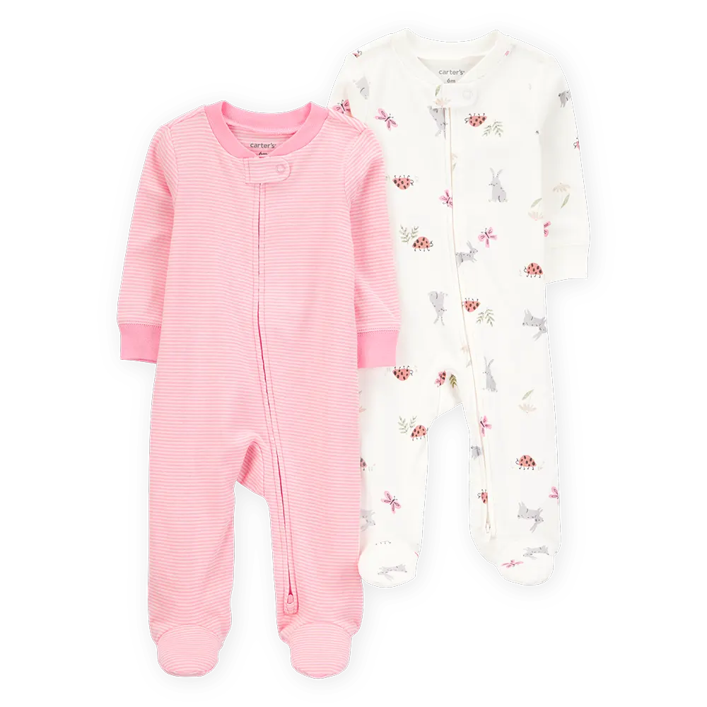 Lot de 2 pyjamas zippés bébé fille - Rose