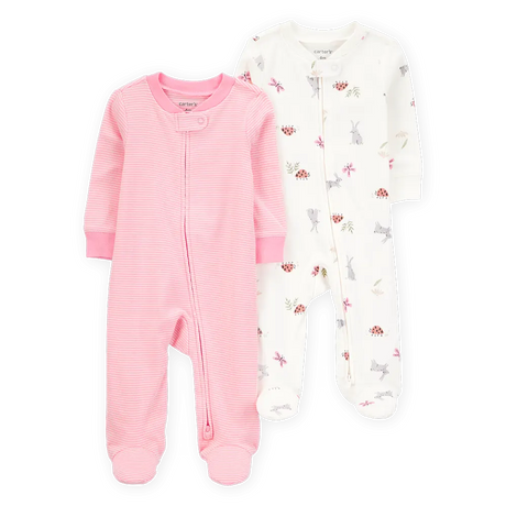 Lot de 2 pyjamas zippés bébé fille - Rose