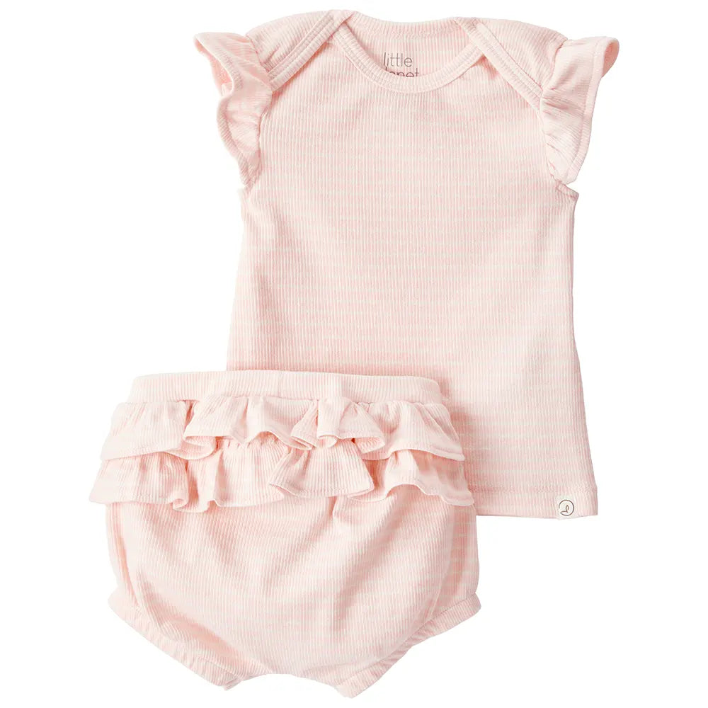 Ensemble côtelé en coton bio bébé fille - Rose