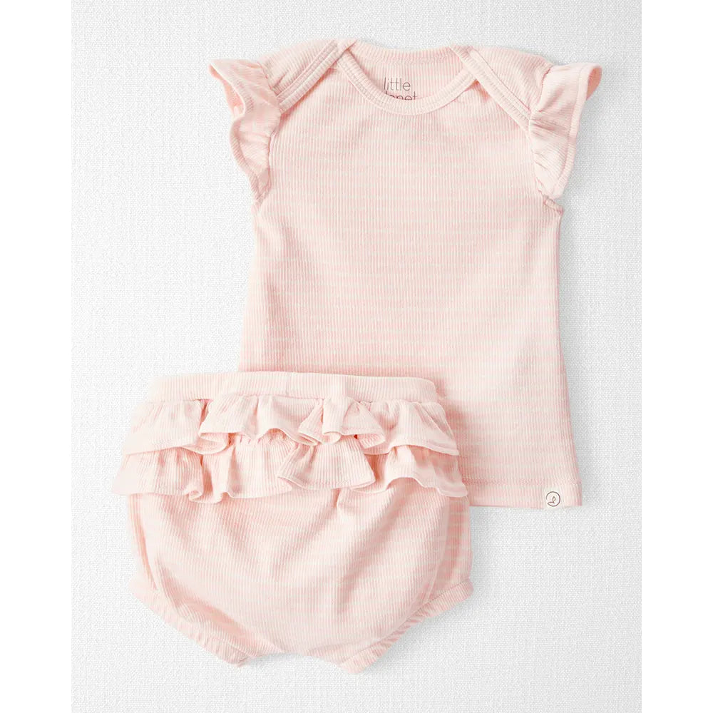 Ensemble côtelé en coton bio bébé fille - Rose