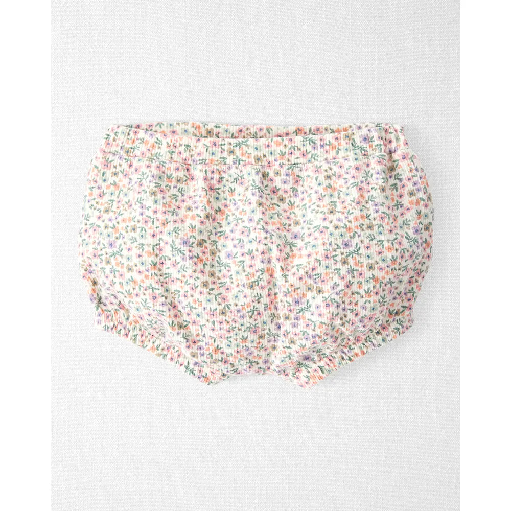 Ensemble fleuri en coton bio côtelé bébé fille