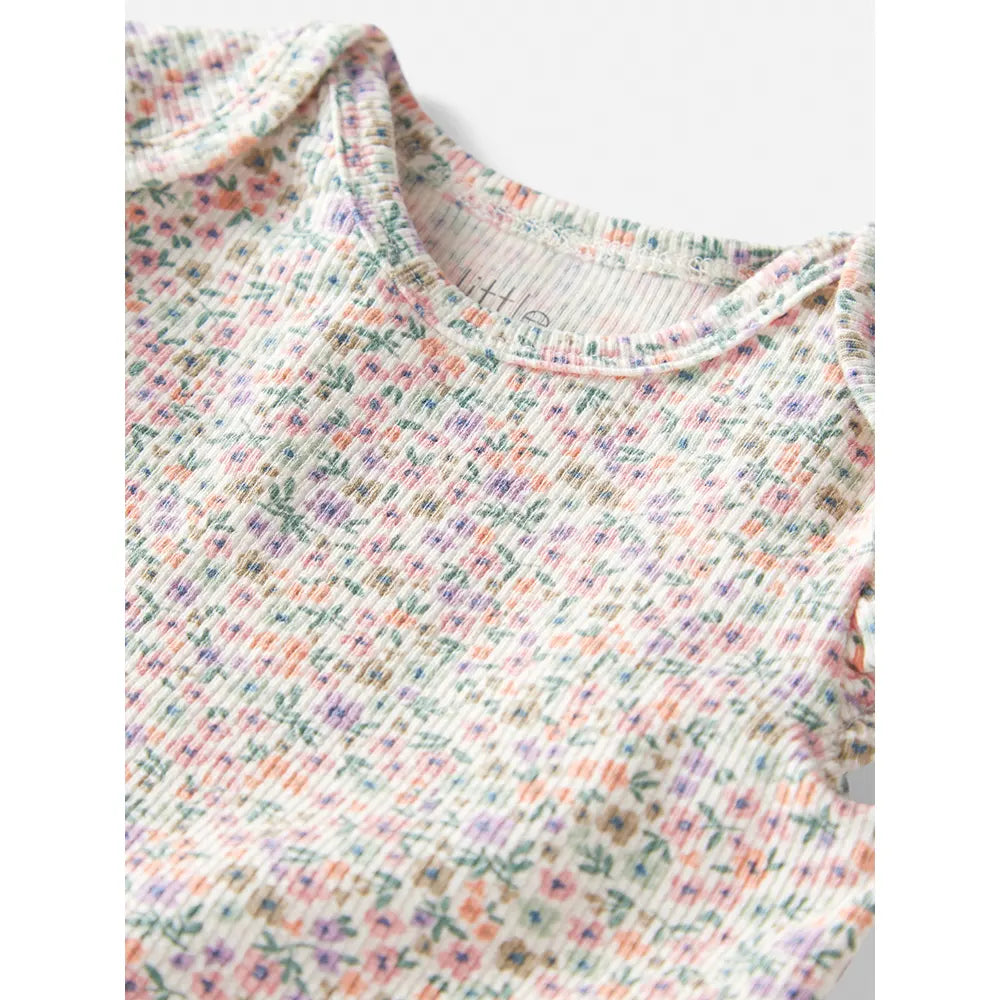 Ensemble fleuri en coton bio côtelé bébé fille