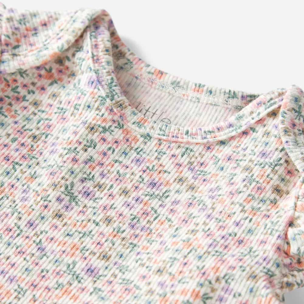Ensemble fleuri en coton bio côtelé bébé fille