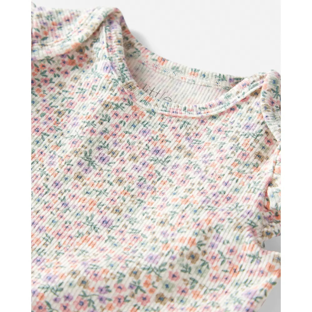Ensemble fleuri en coton bio côtelé bébé fille
