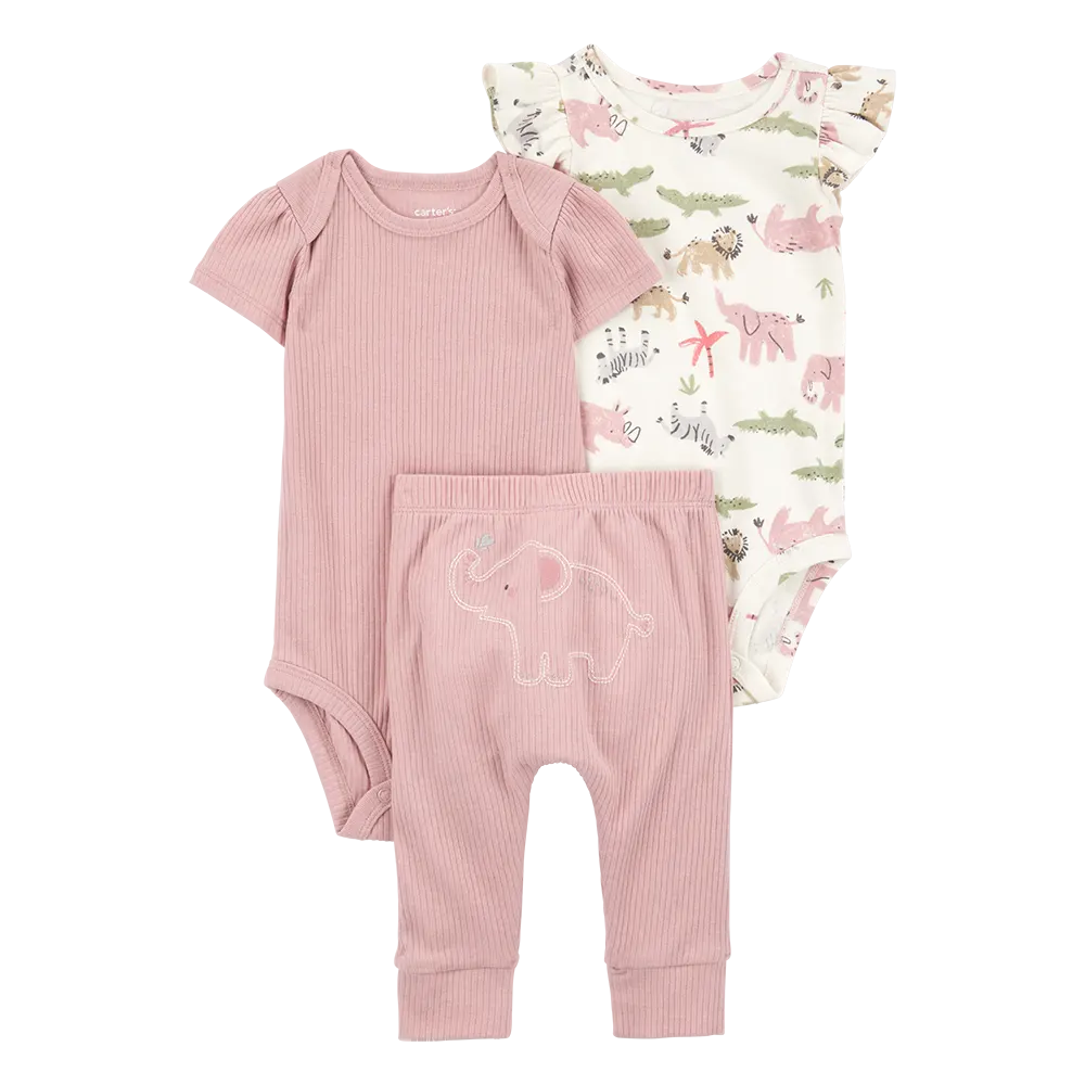 Ensemble 3 pièces éléphant pour bébé fille
