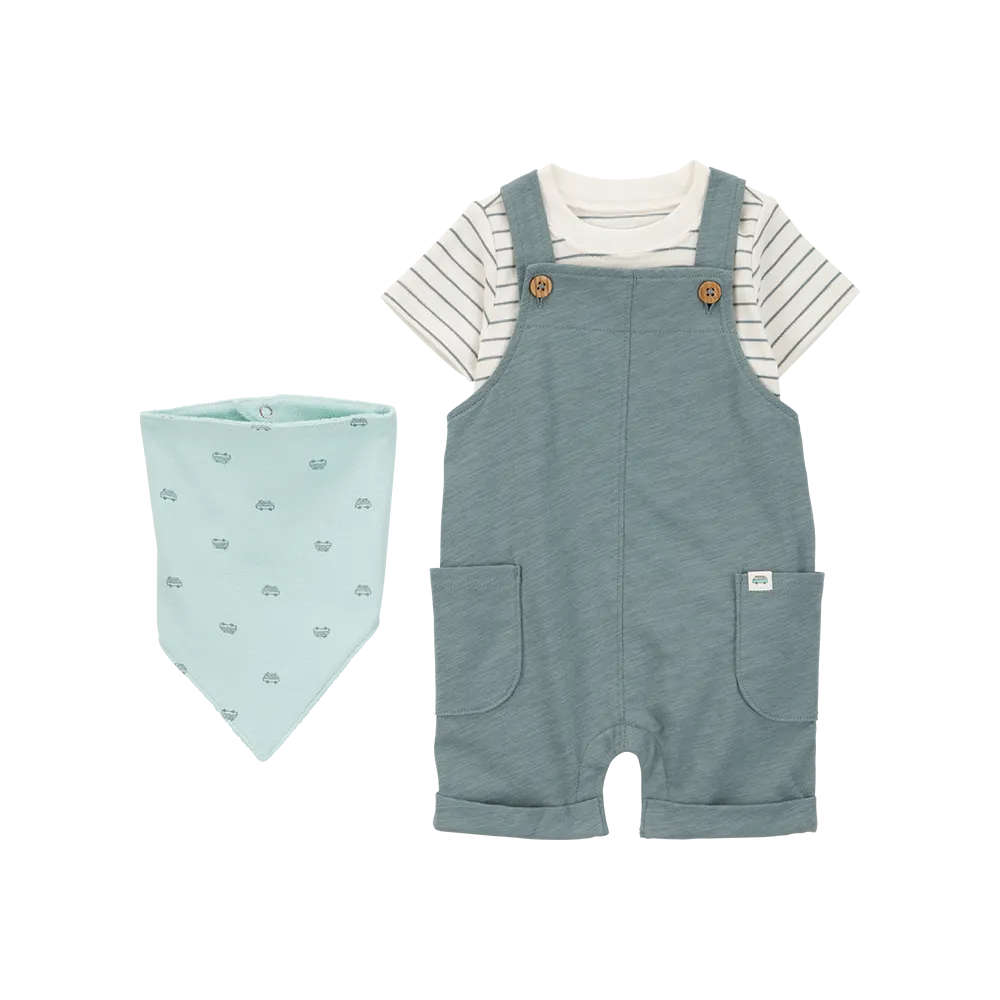 Ensemble salopette courte et bandana rayé bébé garçon