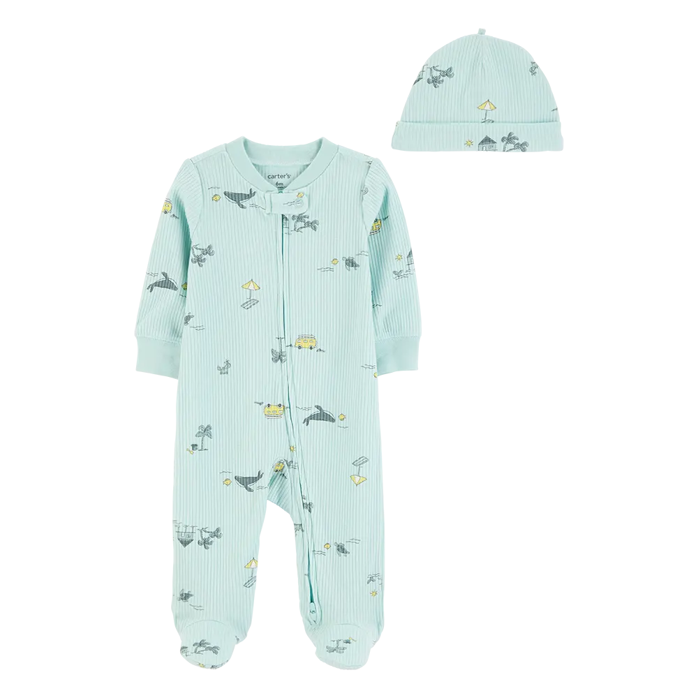 Carter's Baby Boy Zip-Up Sleeper & Hat Set - Beach