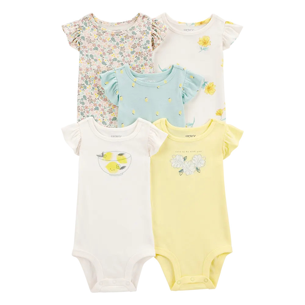 Lot de 5 bodys citron bébé fille - 100% Coton