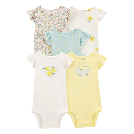 Lot de 5 bodys citron bébé fille - 100% Coton
