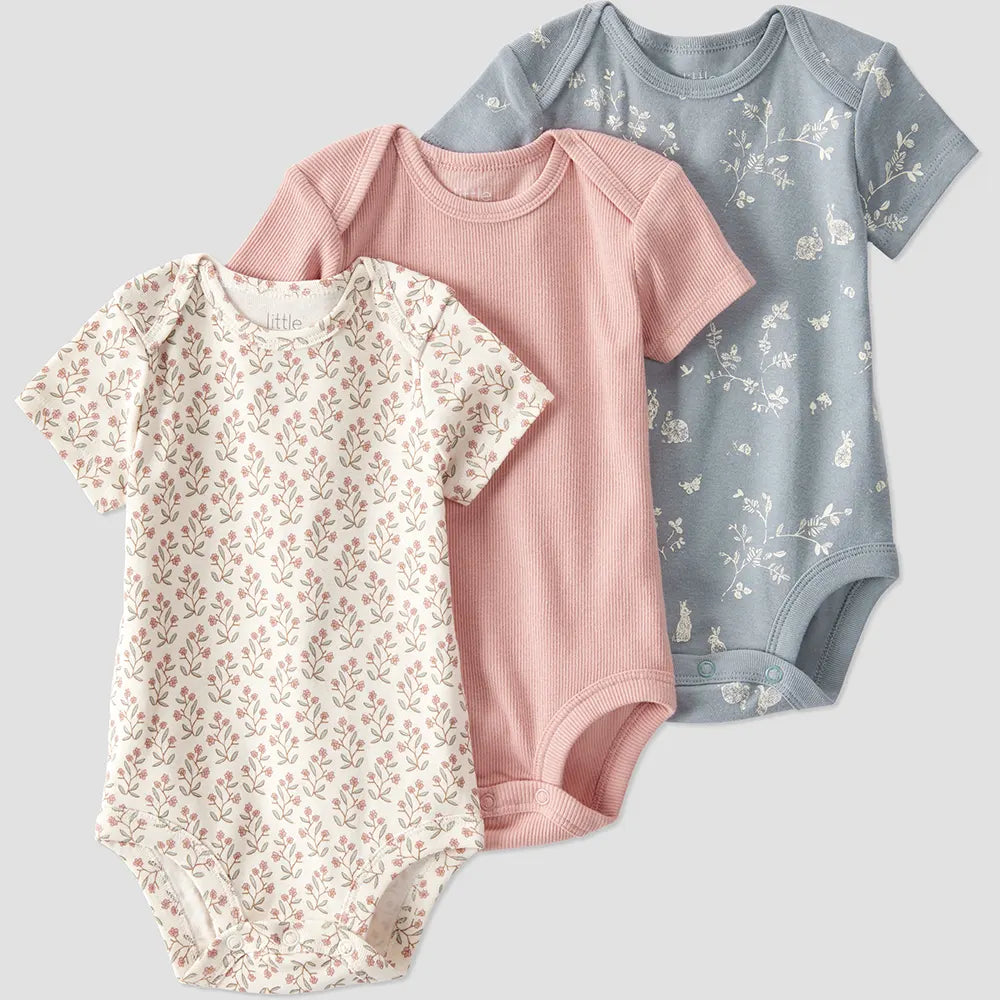 Lot de 3 bodys en coton bio bébé fille