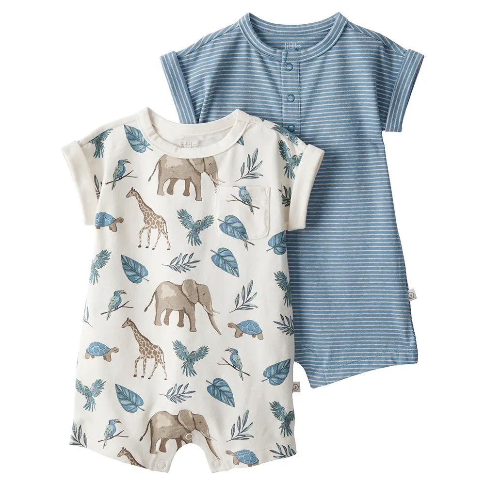 Lot de 2 barboteuses en coton bio bébé - Unisexe