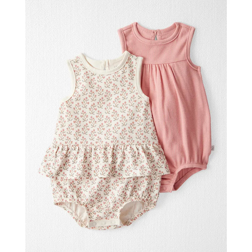 Lot de 2 barboteuses en coton bio bébé fille