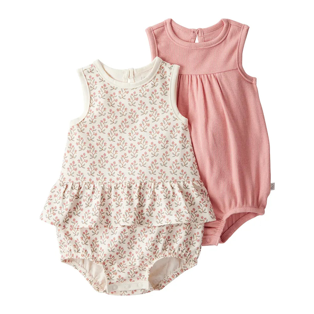 Lot de 2 barboteuses en coton bio bébé fille