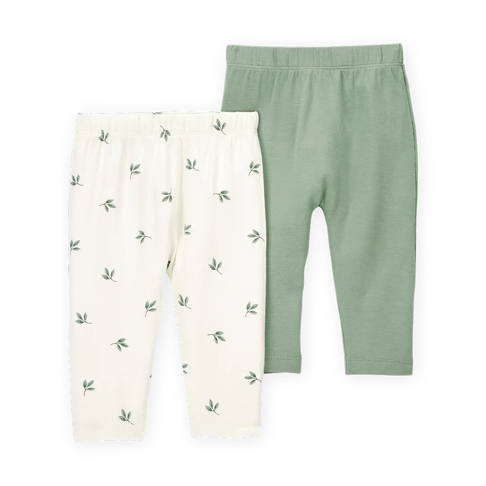 Lot de 2 pantalons PurelySoft bébé - Vert/Blanc