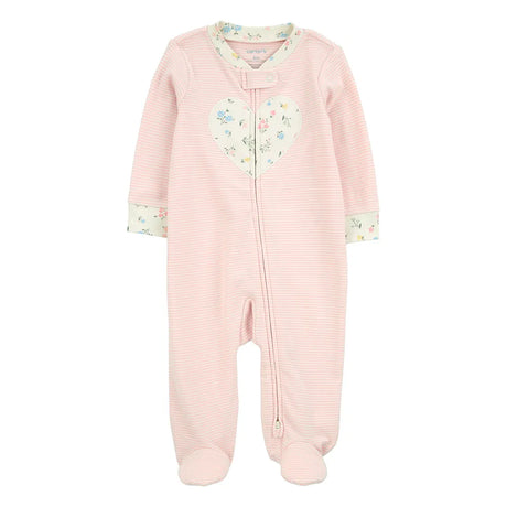 Pyjama dors-bien cœur rayé bébé fille - Coton rose