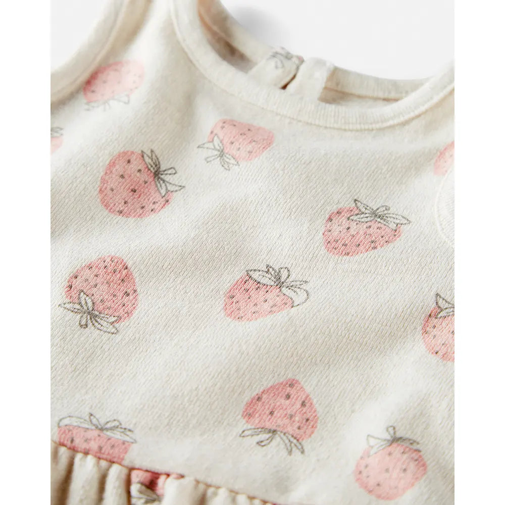 Ensemble 2 pièces fraise en coton bio bébé fille