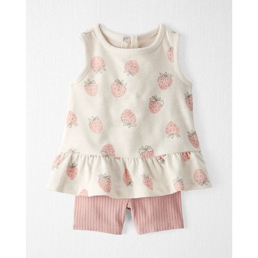 Ensemble 2 pièces fraise en coton bio bébé fille