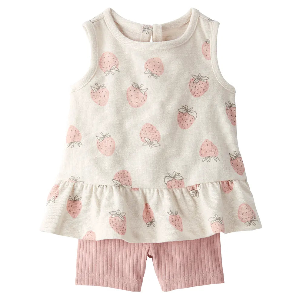 Ensemble 2 pièces fraise en coton bio bébé fille